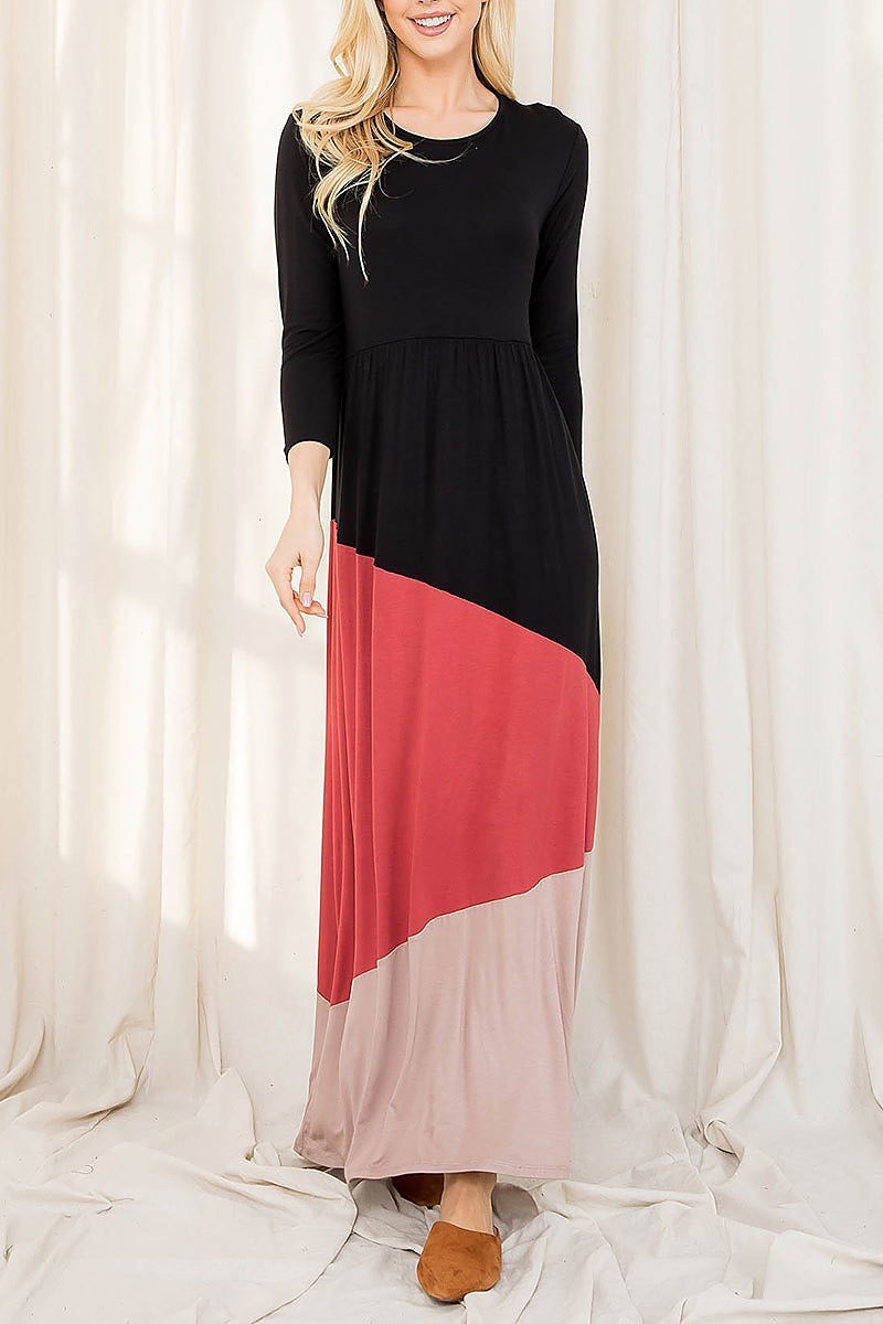 Color block baby doll maxi dress (DED7202)