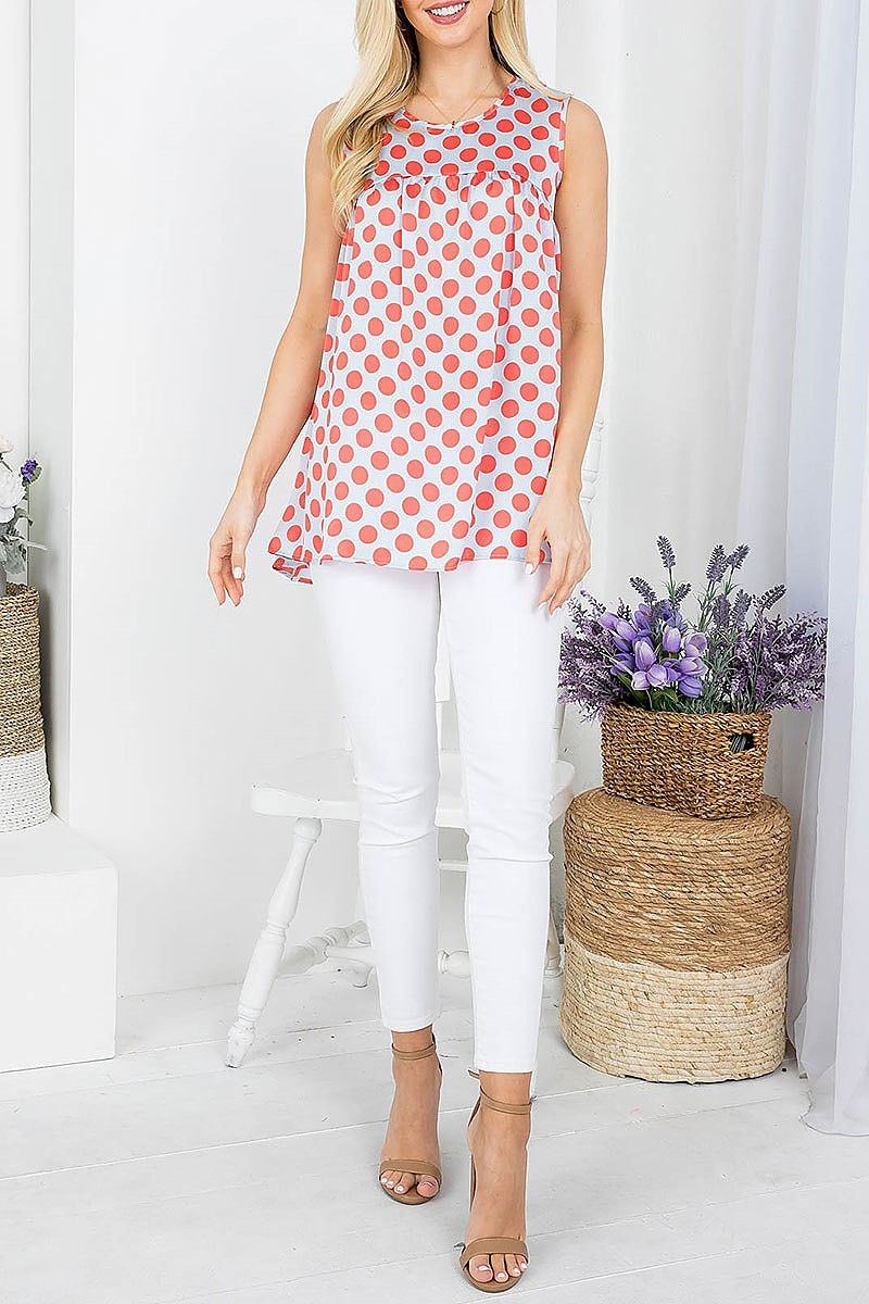 Dot print ruched detail top (EF3910)