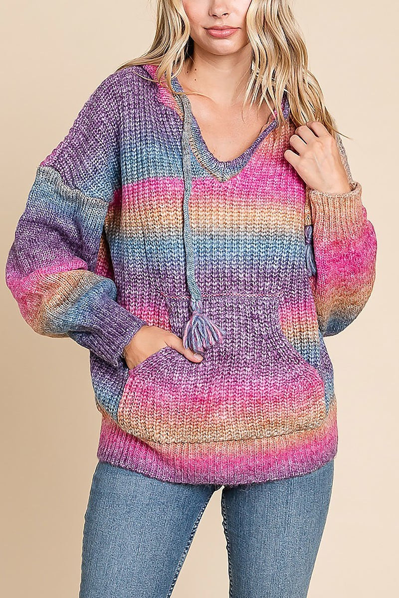 Multi-color hooded cozy sweater with drawstring (EDH1644-1)