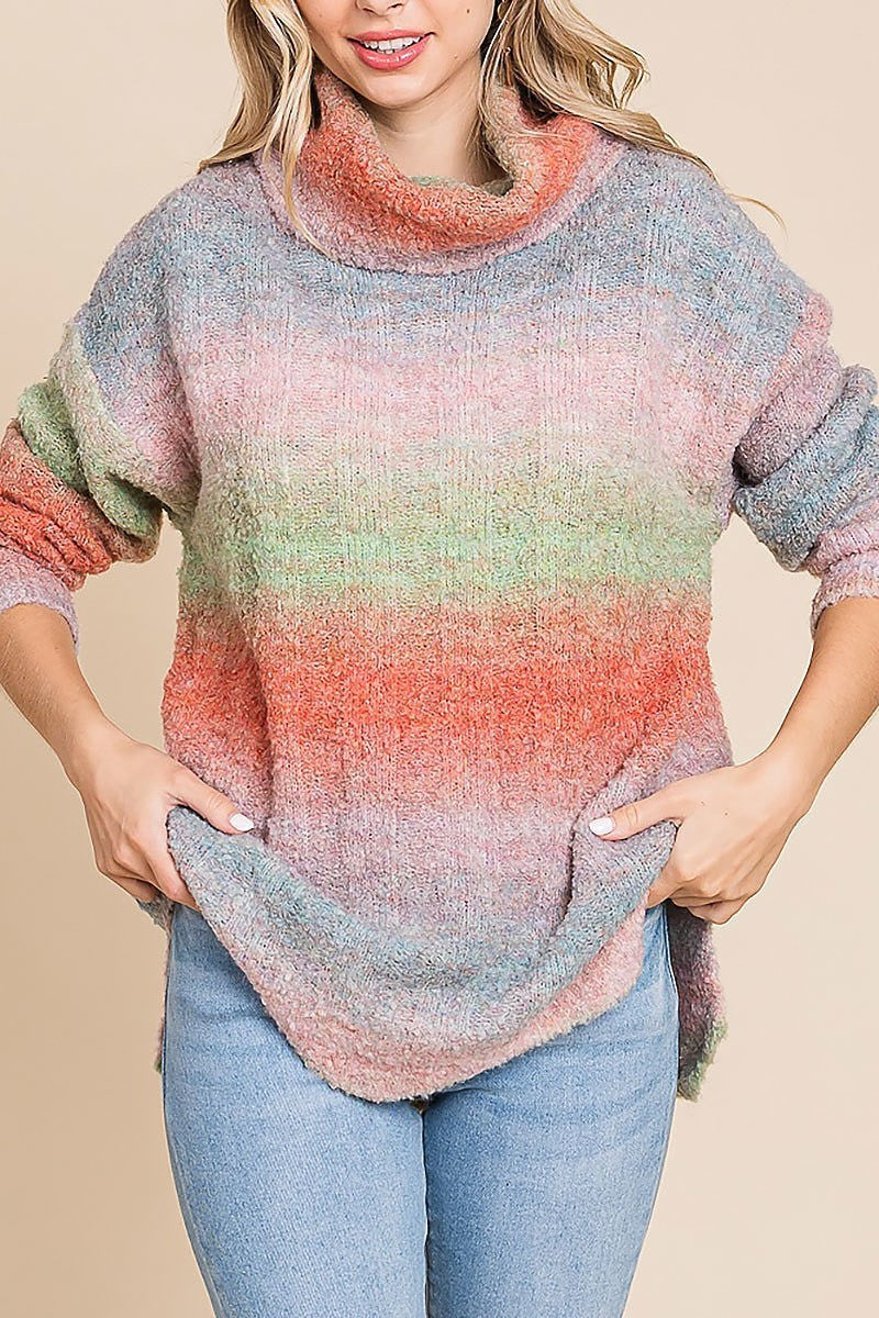 Multi color stripe turtle neck sweater top (EDH1877)