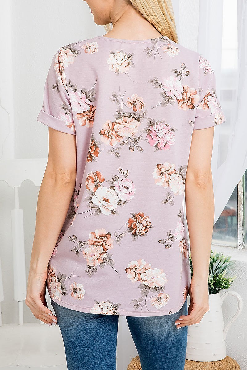 V neck short sleeve floral top (EF3440)