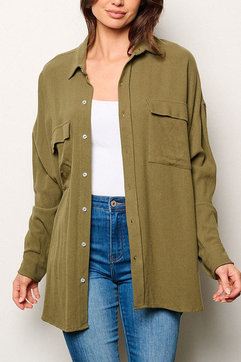 Button up front pockets oversized shirt (EGWT2842-2)