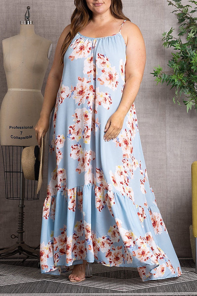 Orchid floral criss-cross back ruffled hem dress (EDSW3350)