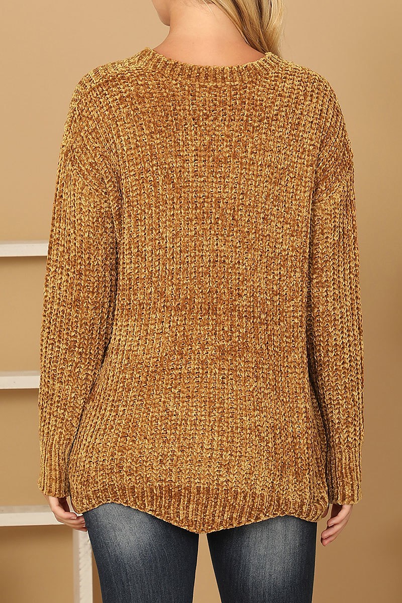 Round neck curved hem knit sweater (DGS6701-2)