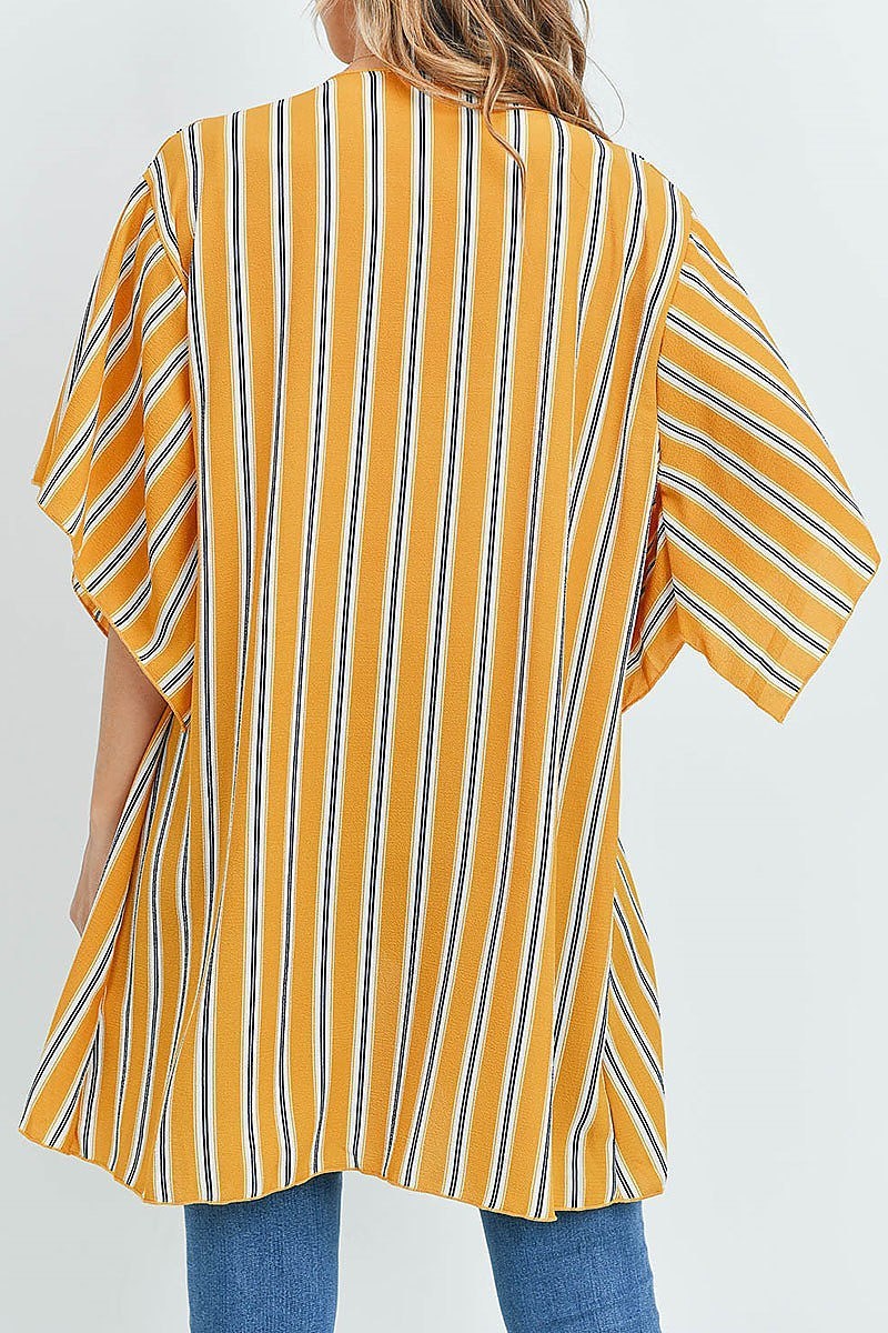 Short sleeve open front vertical stripe kimono (ED8870-2)