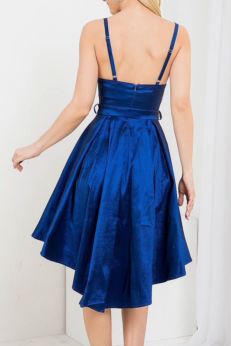 Bow belt detail hi lo taffeta dress (DED7290)