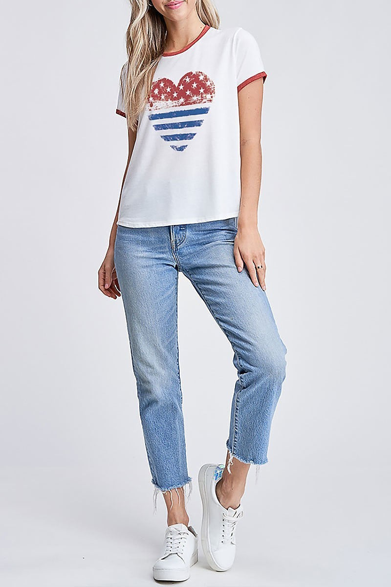 American flag heart graphic top (EF4445)