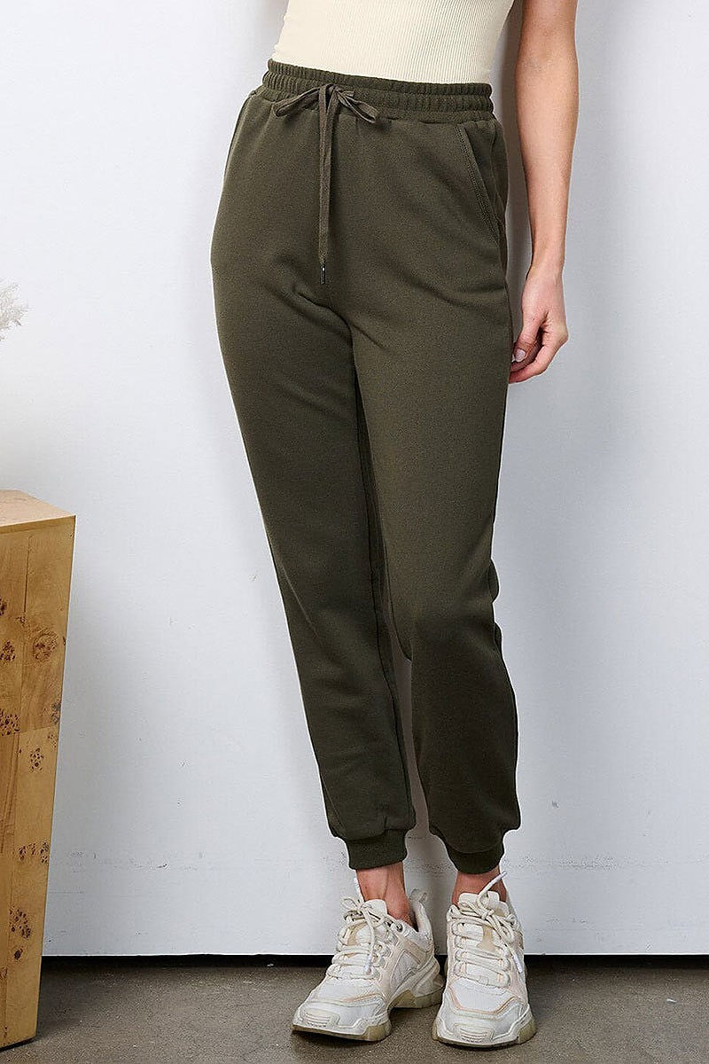 Elastic waist pockets jogger pants (EFWT7331)