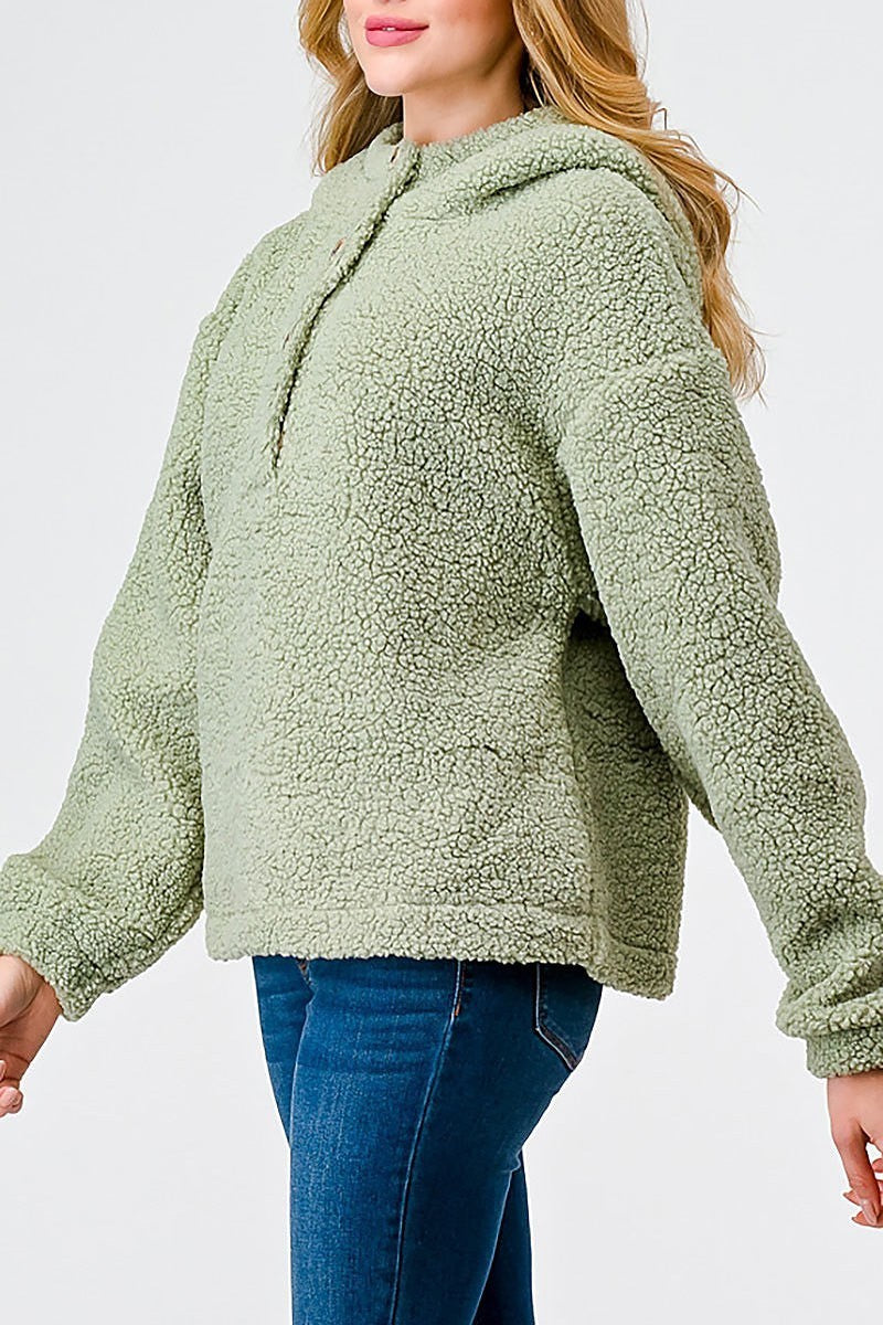 Teddy knit button up pocket detail hooded sweater (TED2023)