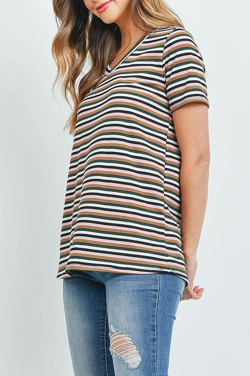 Multi color stripe short sleeve top (ED9799)