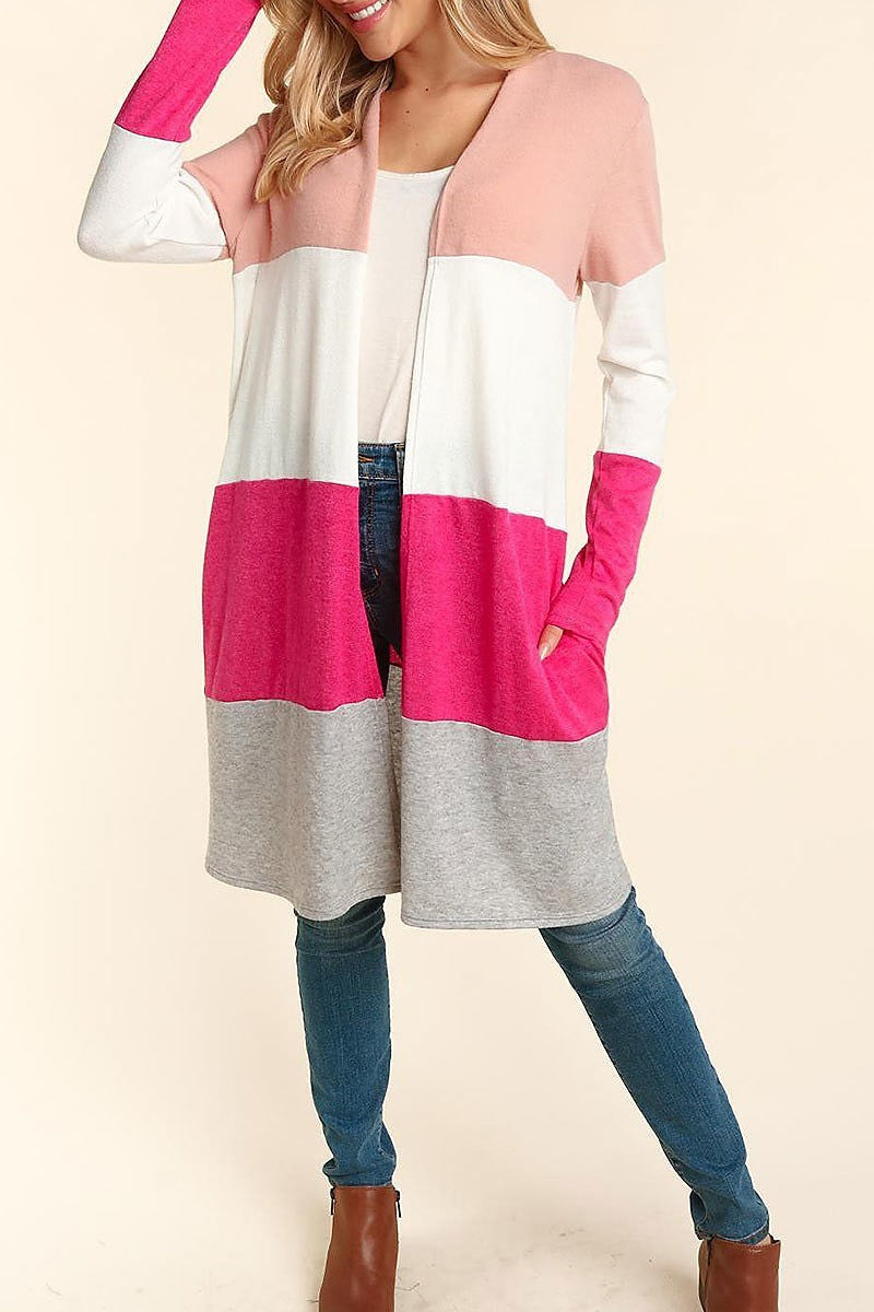 Color block sweater knit cardigan (ETBM4416)