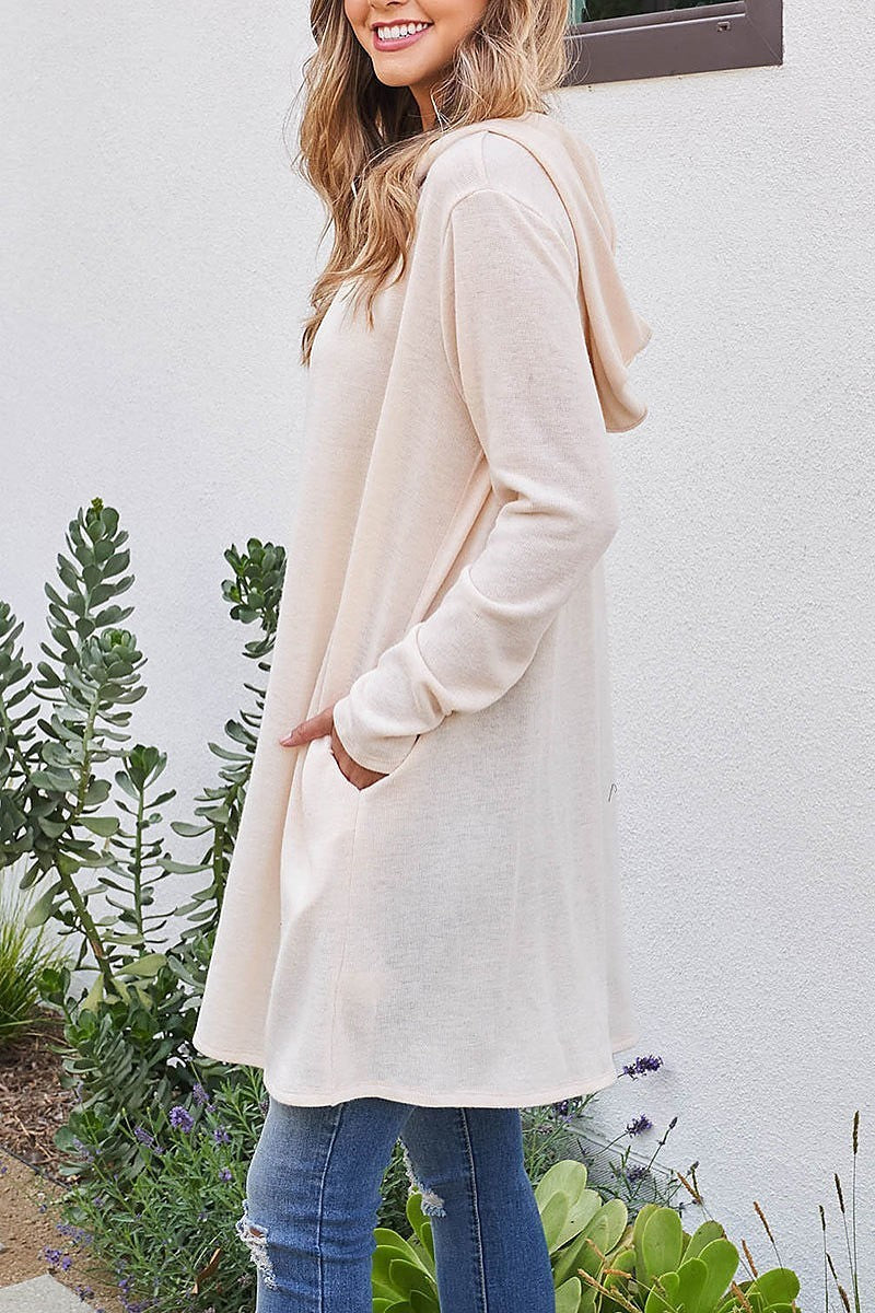 Long sleeve open front angora hoodie cardigan (DGS5621)