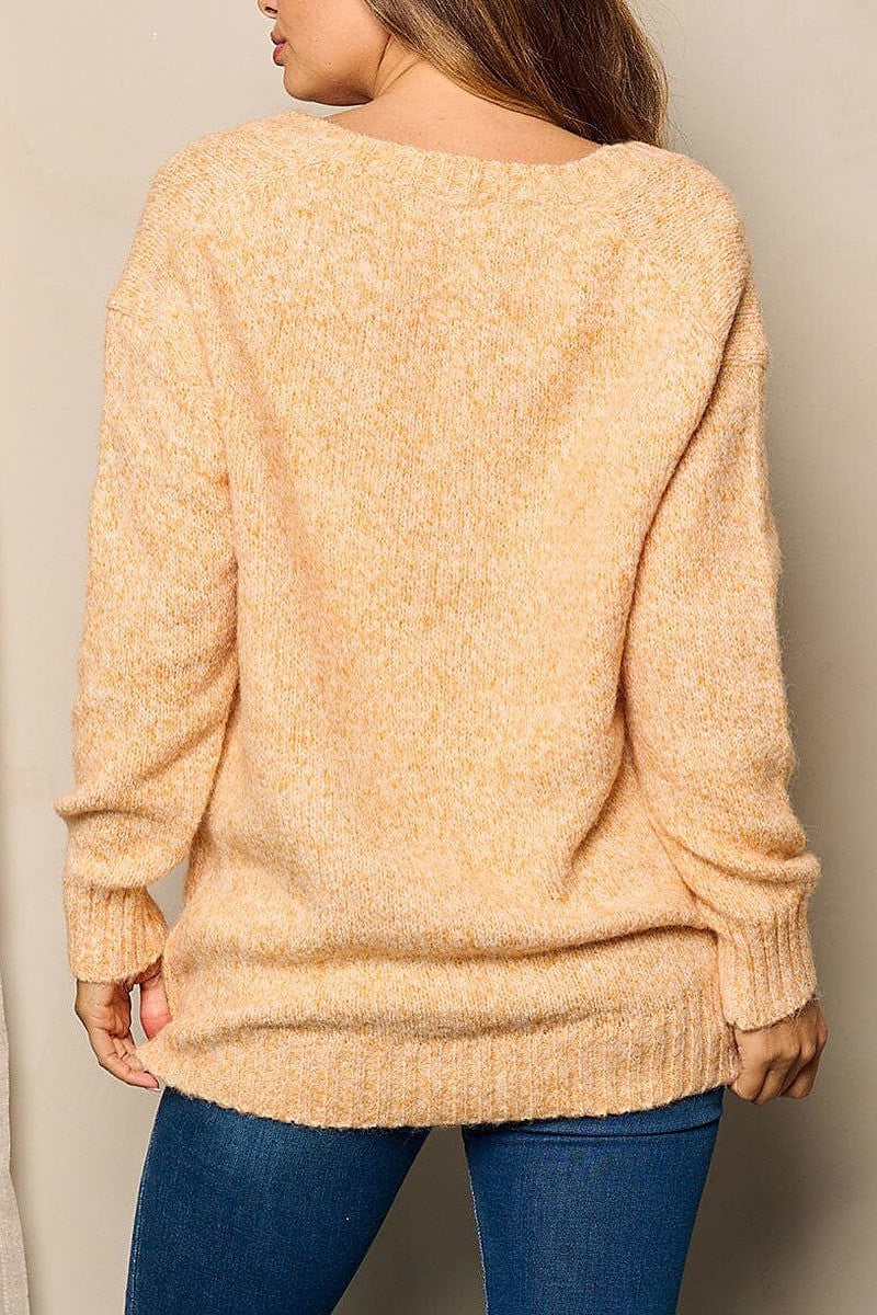 Long sleeve v-neck washed pullover sweater (EFWT4801)