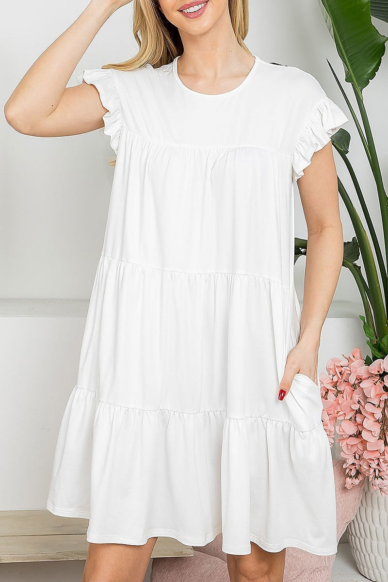 Ruffle short cap sleeve tiered dress (DED8361-1)