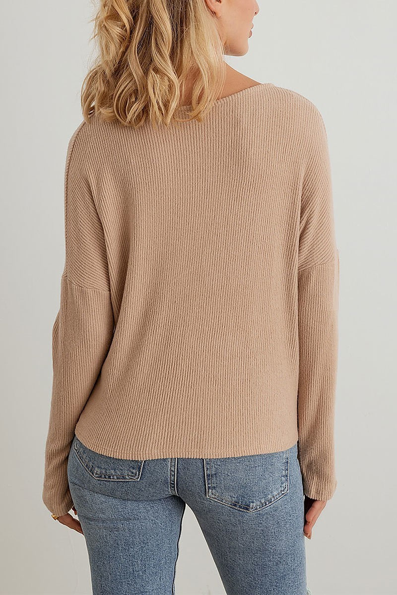 Ribbed collar neck long sleeve top (TED2336)