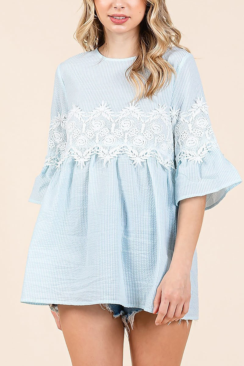 Lace tunic top with key hole back button (EDH2128)