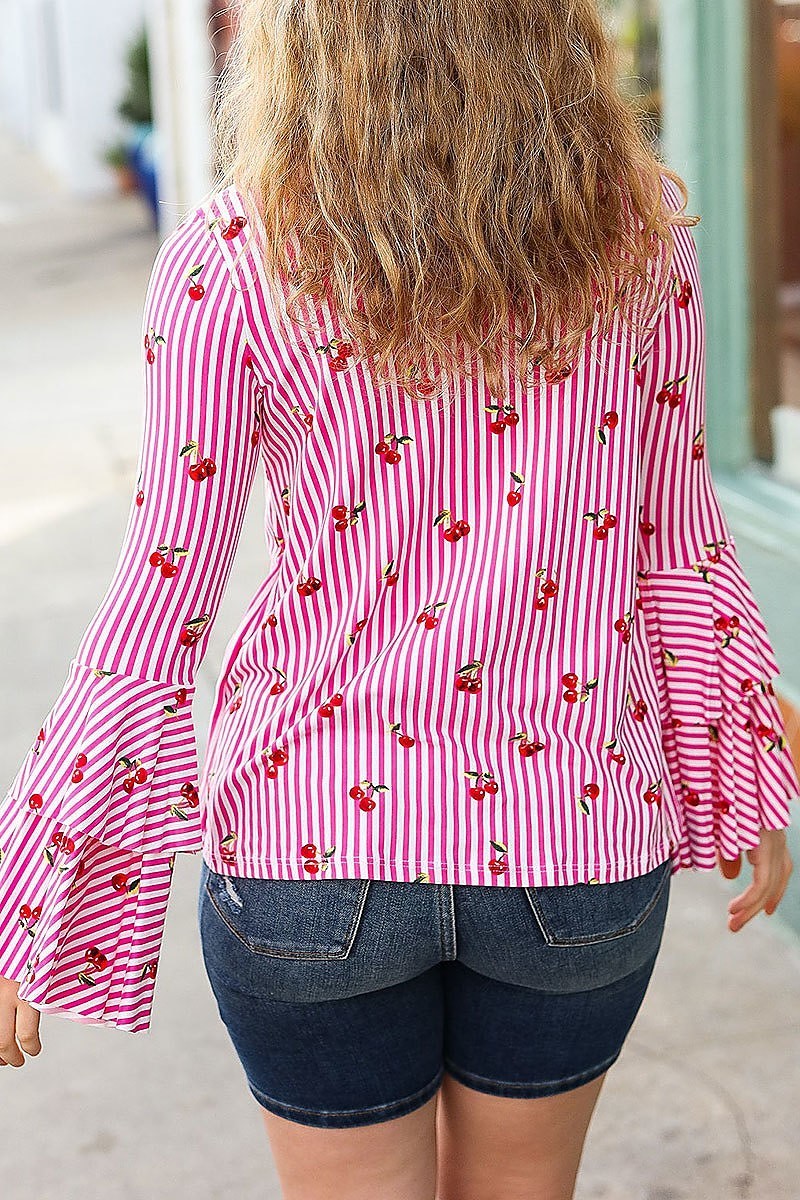 Bell sleeve cherry print top (ETBM4922)