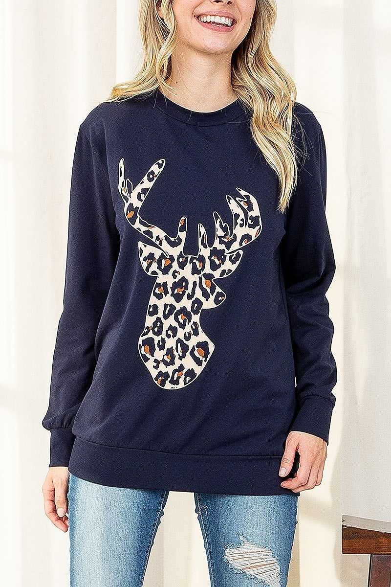 Leopard moose print long sleeve top (EF2748)