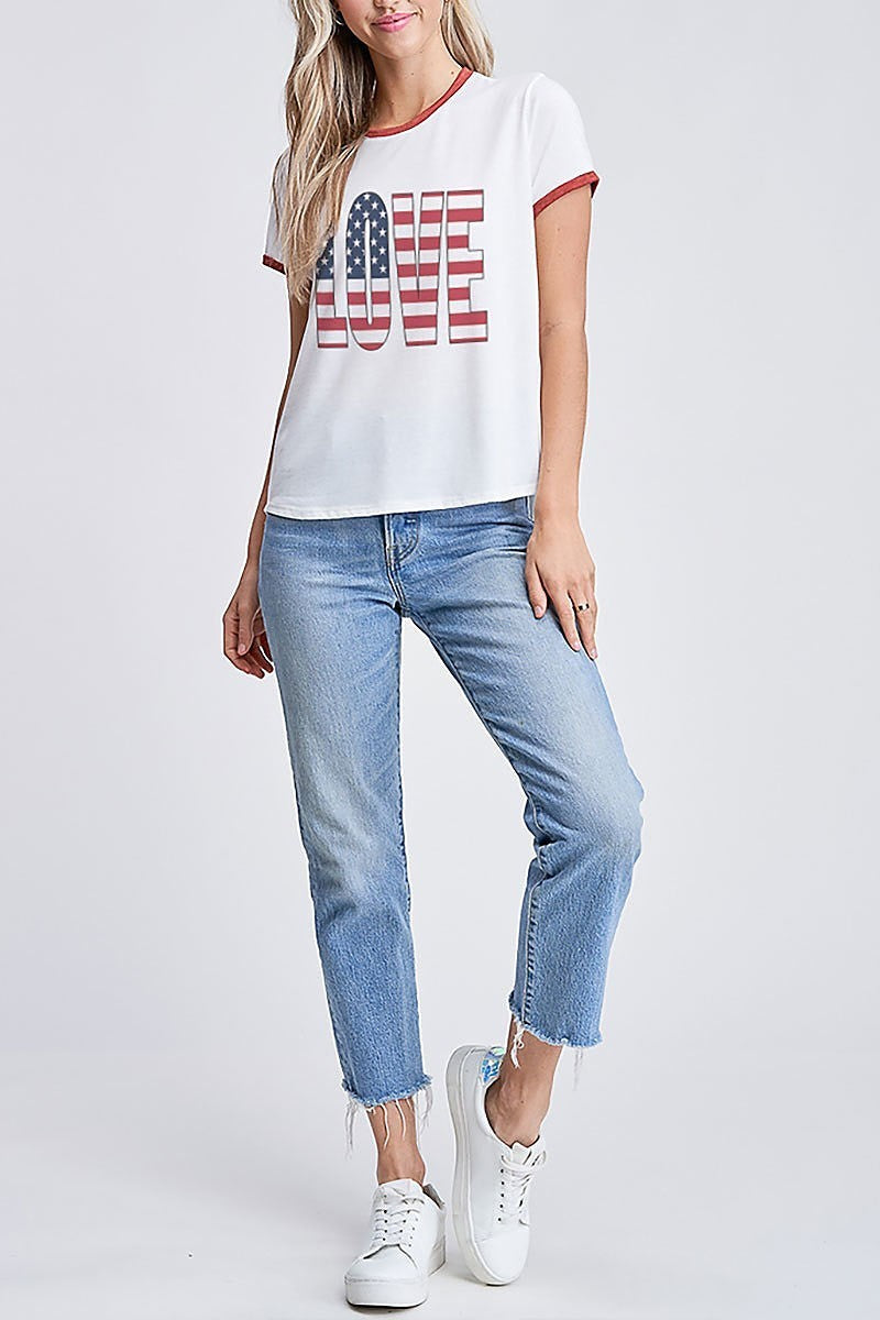 American flag love graphic top (EF4446)