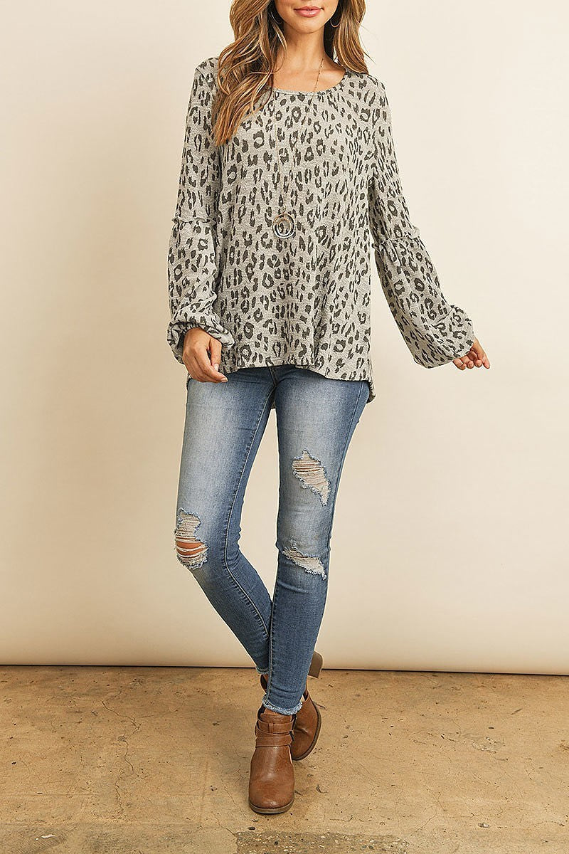 Puff ruffle detail sleeve leopard top (ED8545)