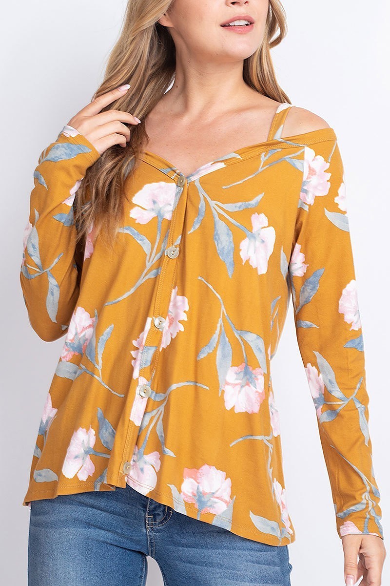 Off shoulder floral print button front top (EF1911)