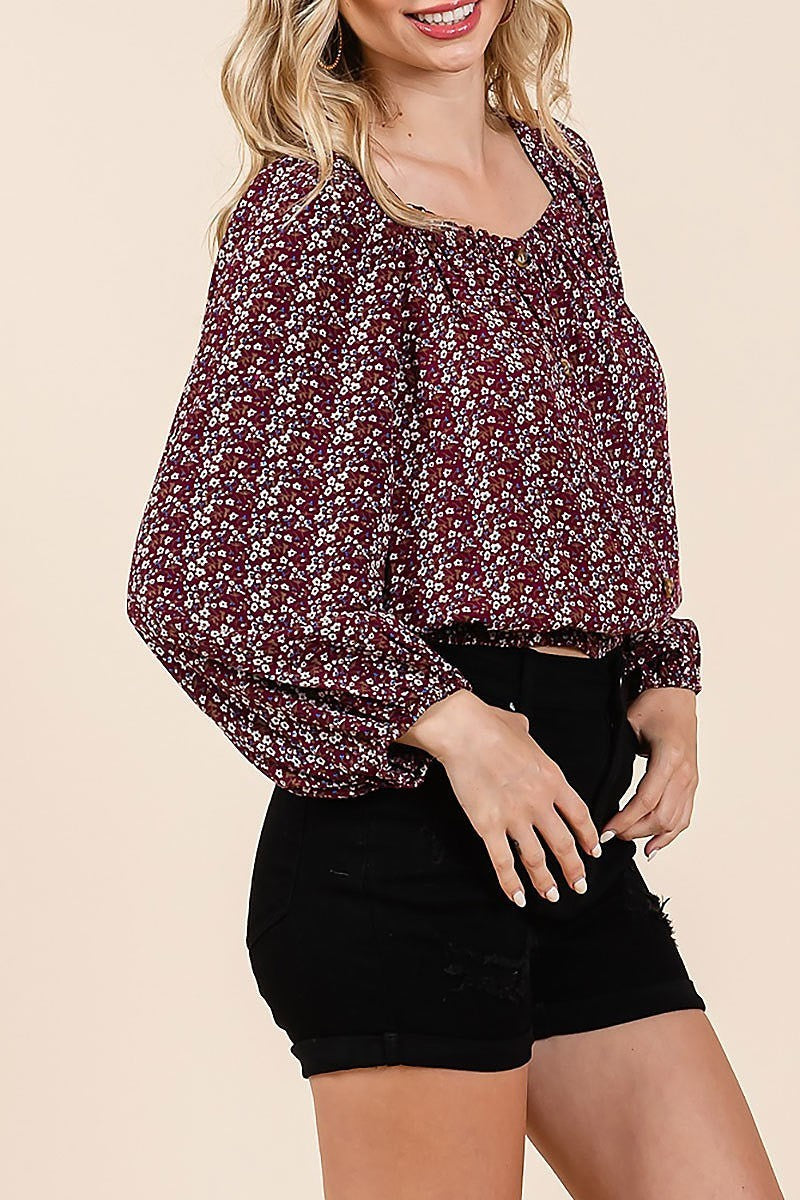 Puff sleeve button front top (EDH2274)