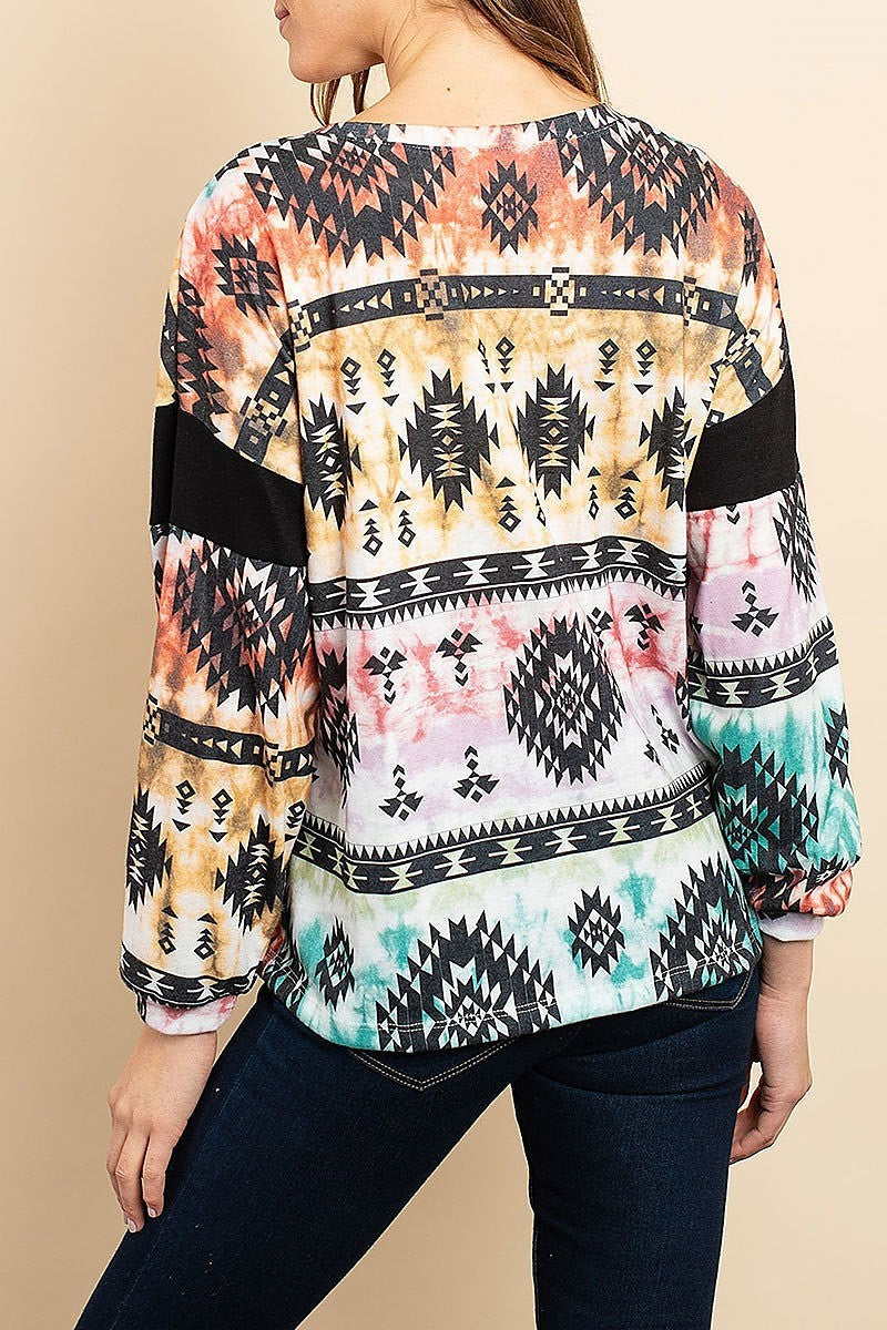 Color block aztec tribal print top (ED8018)