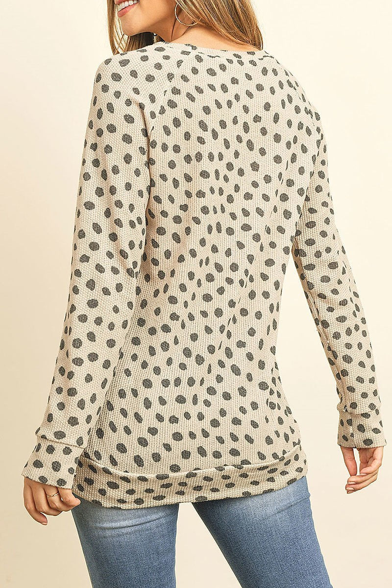 Animal print rib detail long sleeved pocket top (ED8543)