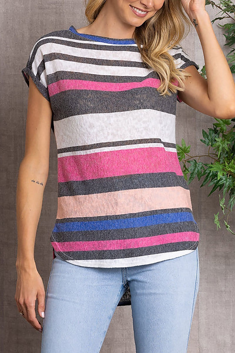 Mutlicolor stripes knit tunic top (EDSW3334)