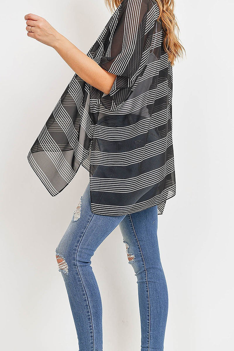 Sheer stripe loose fit kimono top (ED9021)