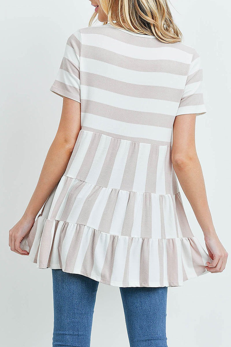 Stripes layered ruffle hem top (ED9504)