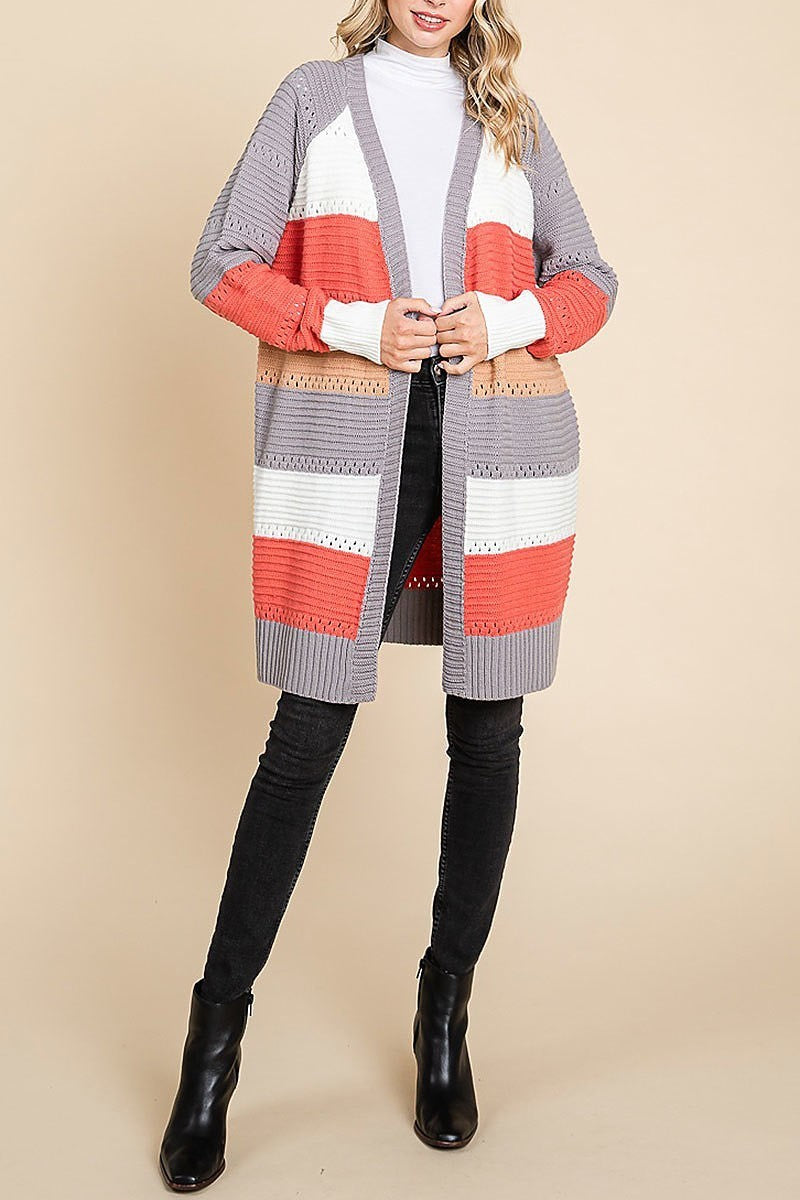 Color block open knit cardigan (EDH1814)