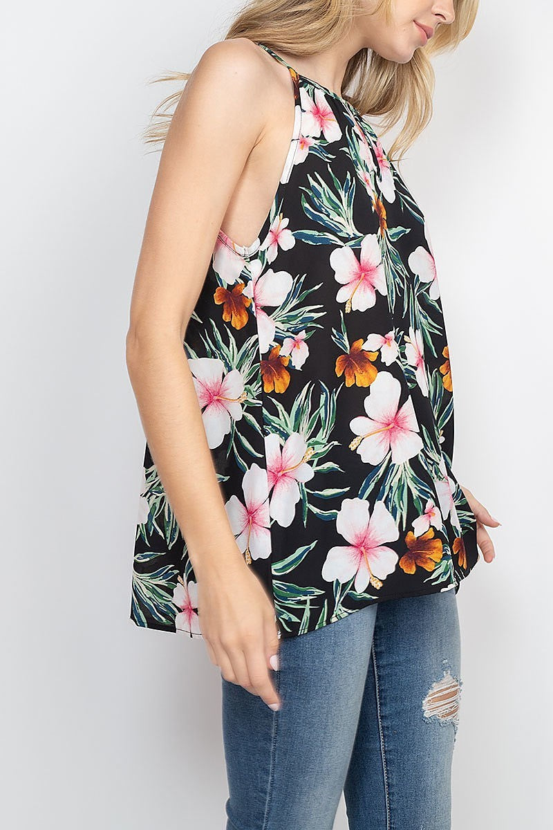 Cami strap key hole floral top (EF1818)