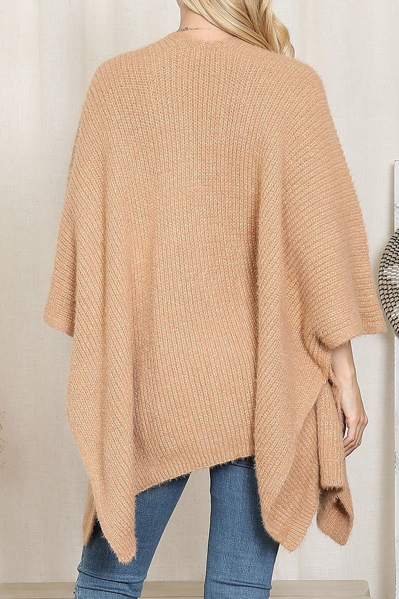 Knitted solid color with pocket kimono (DGS6312)