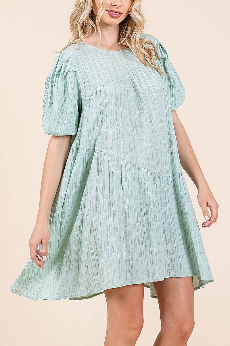 Balloon sleeve mini dress with unbalanced hemline (EDH2191)