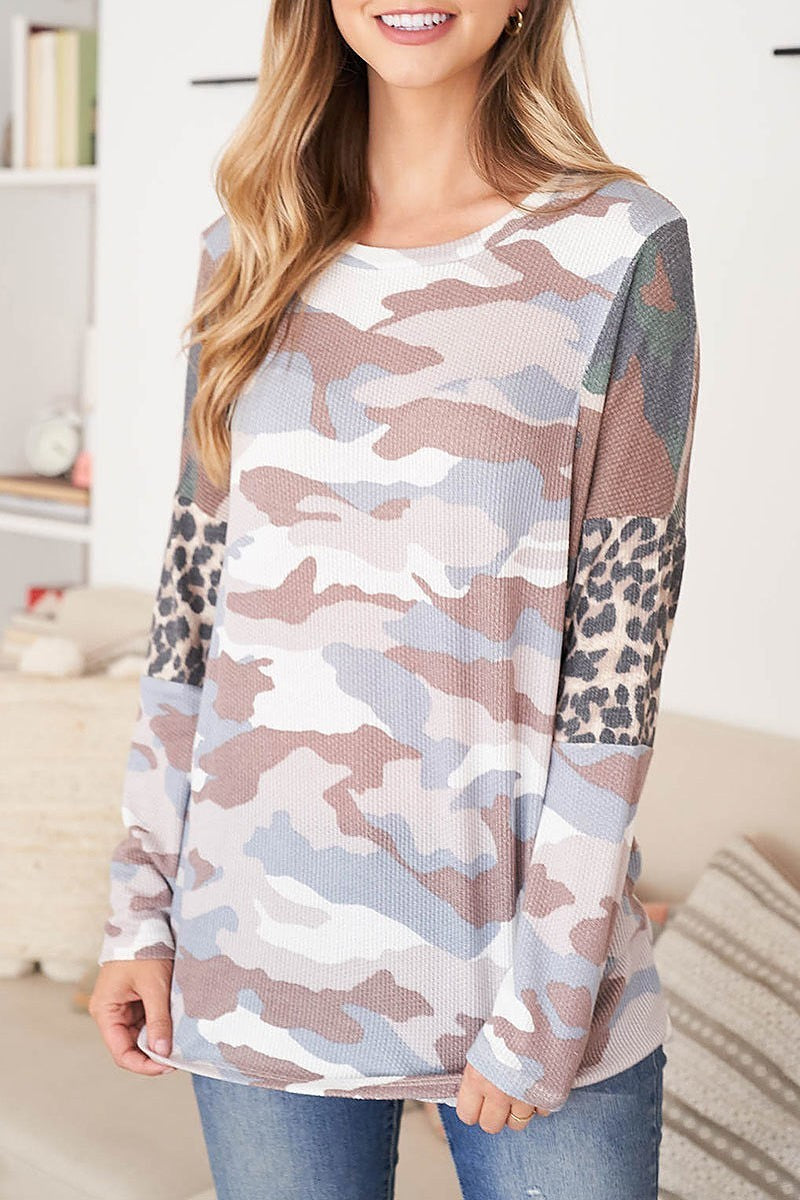 Camouflage leopard elbow long sleeve top (EF1875-RESTE)