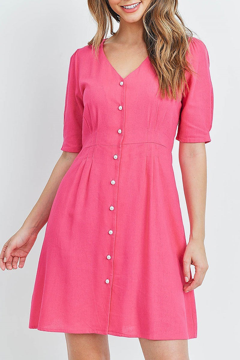 V neck button front dress (DED5861)