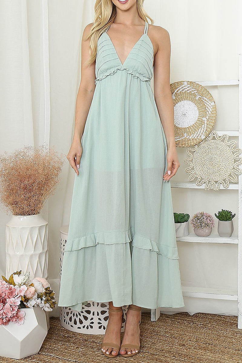 Cross spaghetti strap maxi dress (DED8391)