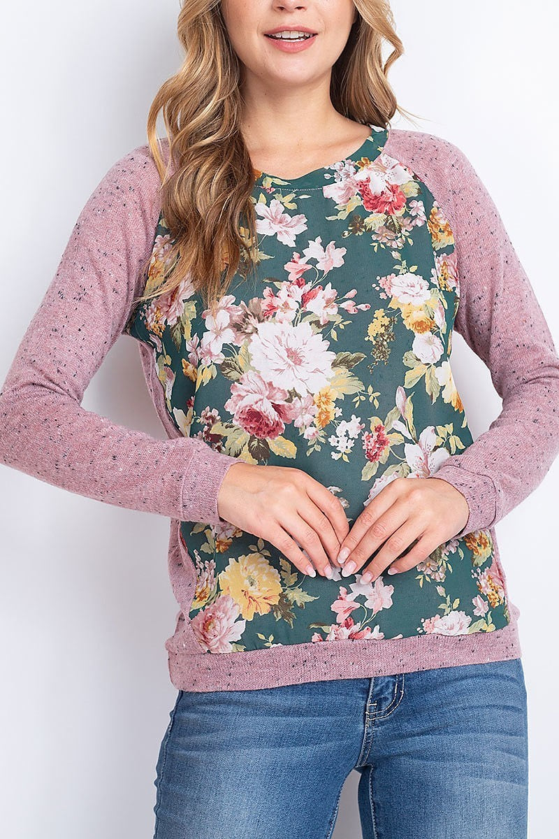 Floral print color block top (EF1923)