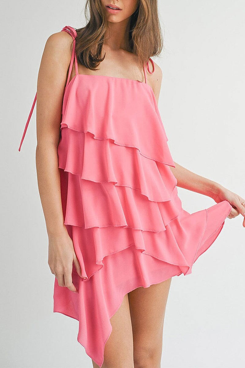 Sleeveless tiered ruffle mini dress (EGWT2325)