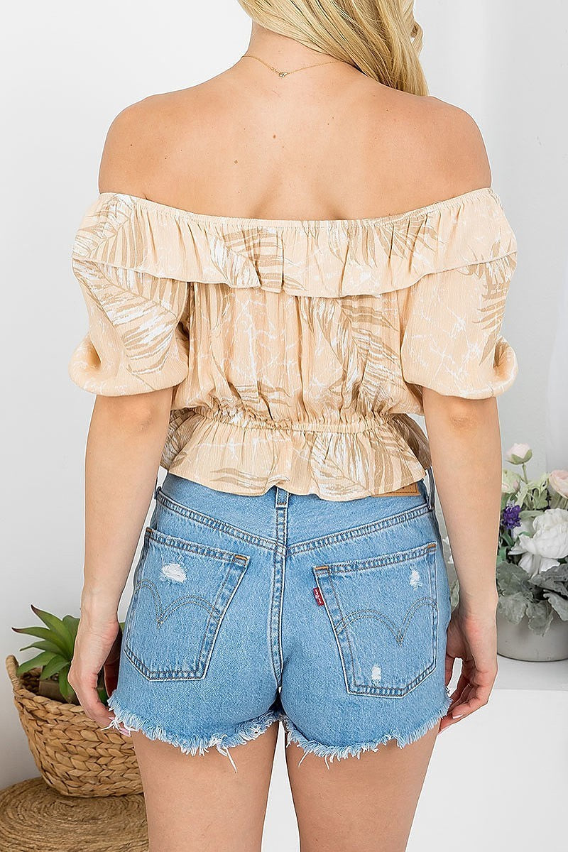 Off shoulder leaf print crop top (EF4187)