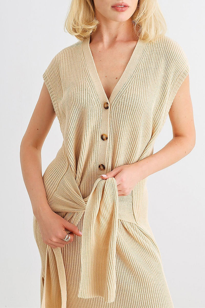 Knit button up belted midi sweater dress (TED1982)