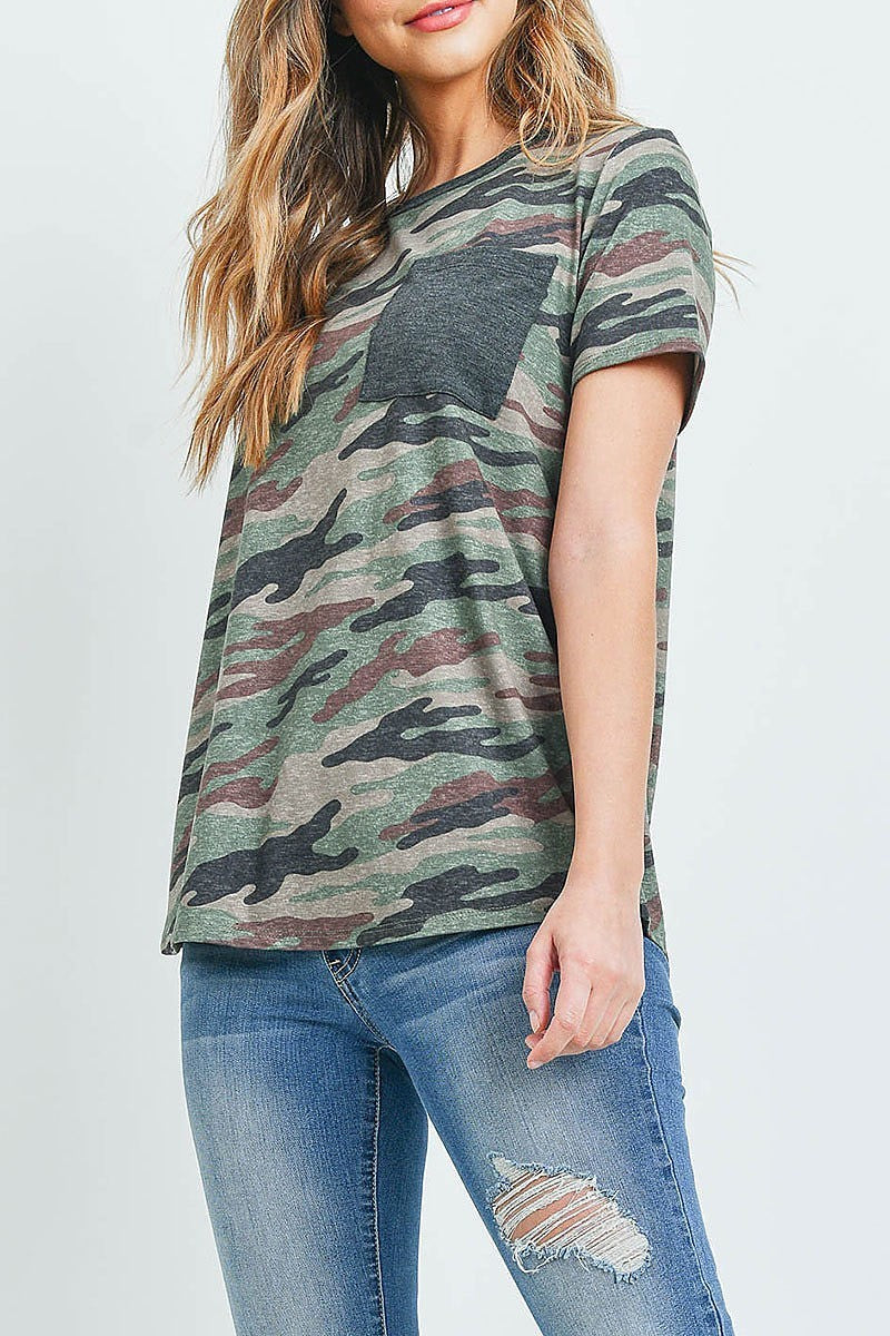 Short sleeves camouflage top with pocket (ED9161)