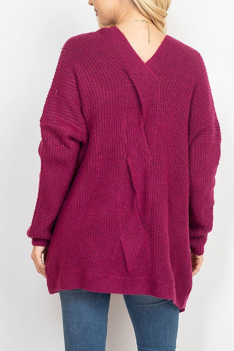 Cable back detail pocket front sweater cardigan (DGS5289)