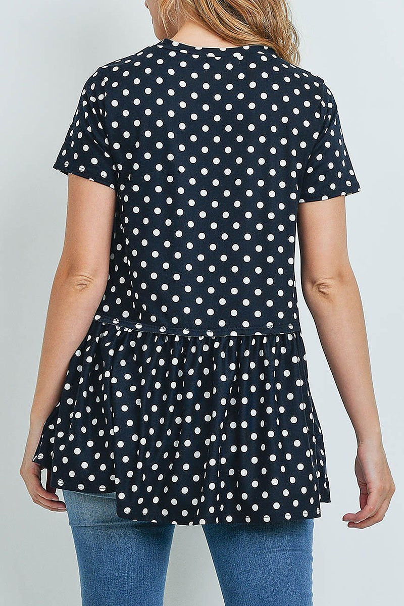 Polka dots ruffled hem top (ED9027-1)