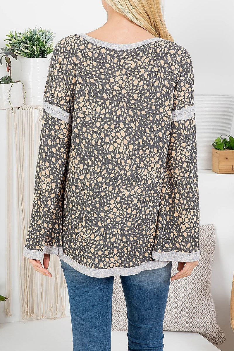 Seam out detial animal print tunic top (EF2928)