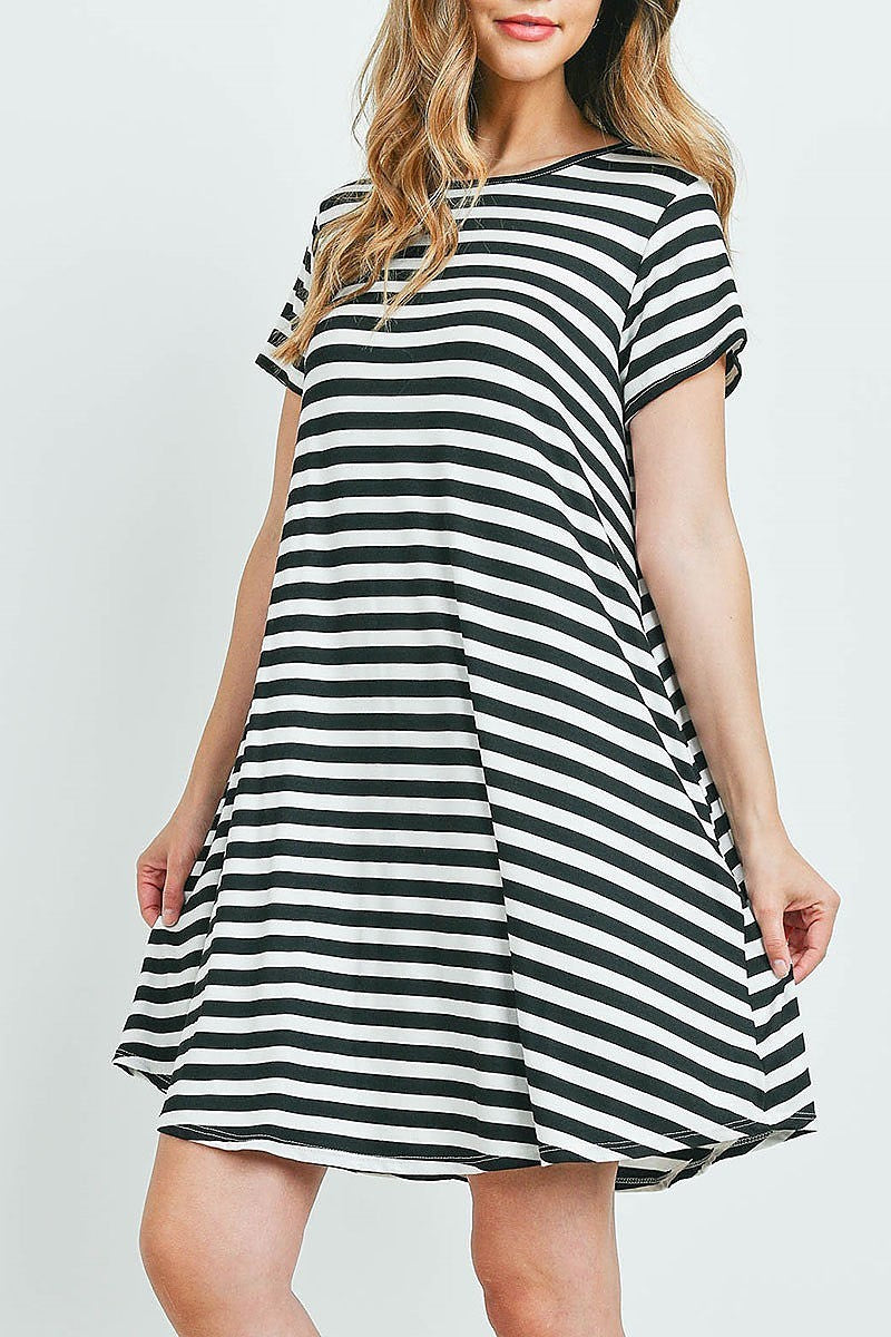 Short sleeves round neck stripes dress (DED6141)