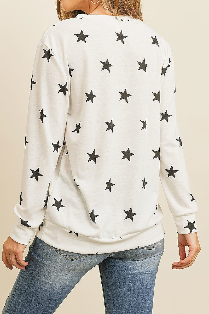 Star print long sleeve pull over top (ED8515)