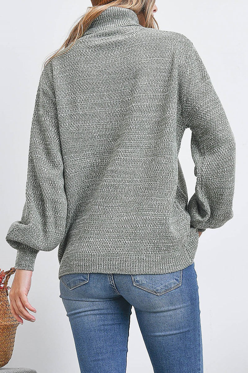 Turtleneck melange balloon sleeve sweater (DGS5431)