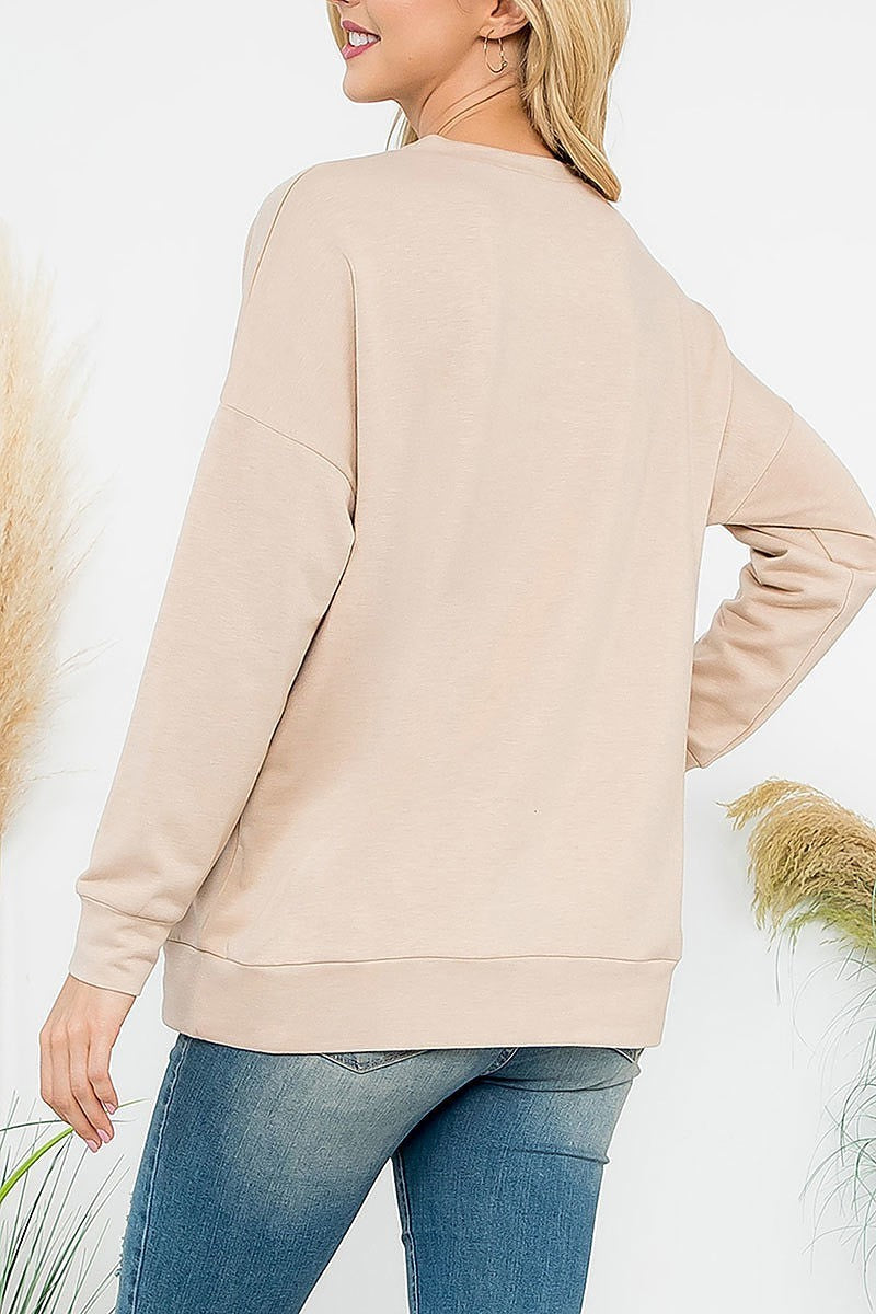 French terry top with kangaroo pocket top (EF6918)